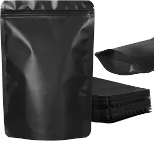 100 Pack Resealable Stand Up Bags,Smell Proof Pouch Sealable Foil Pouch Bags for Packaging（Black,4.7" x 7.9"）