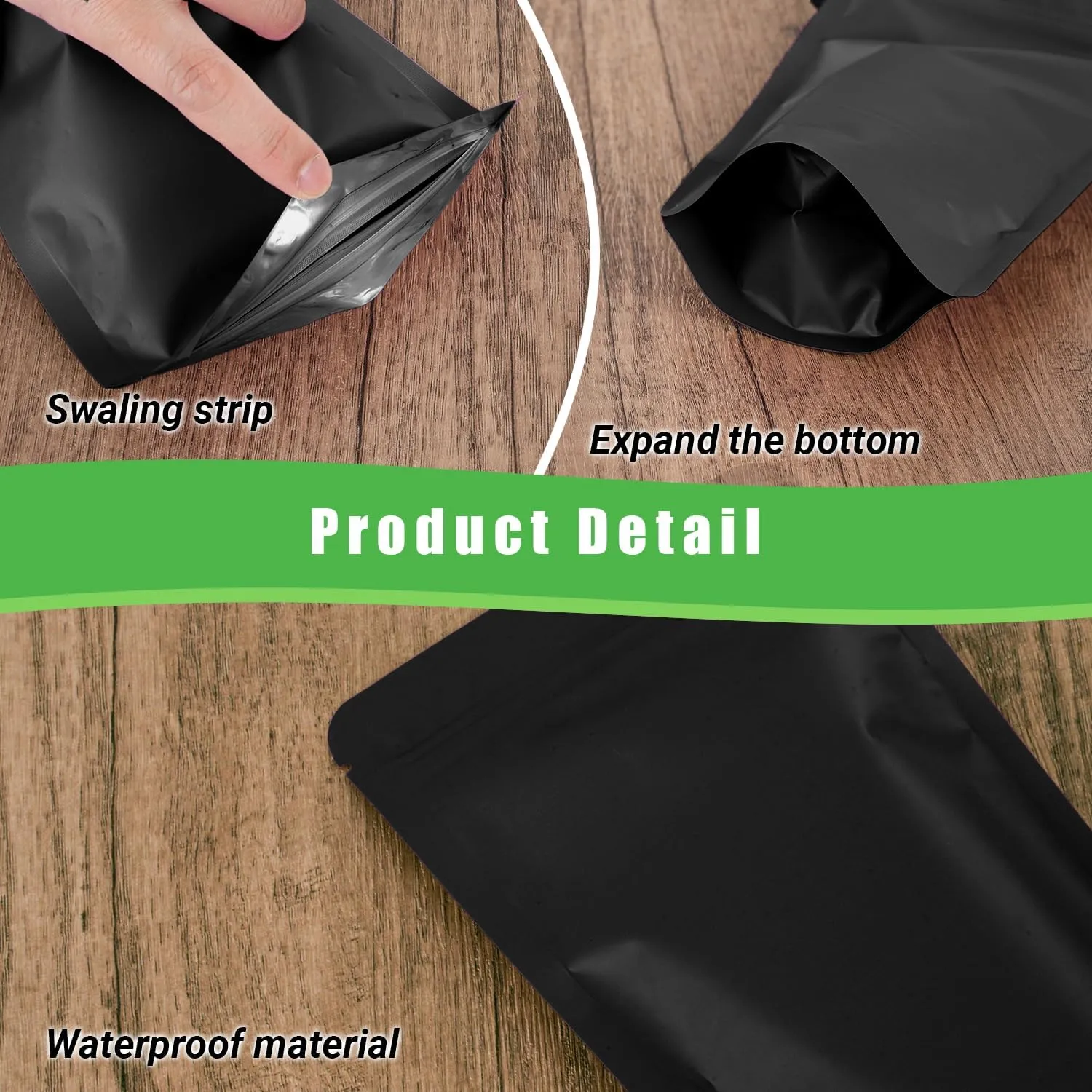 100 Pack Resealable Stand Up Bags,Smell Proof Pouch Sealable Foil Pouch Bags for Packaging（Black,4.7" x 7.9"）