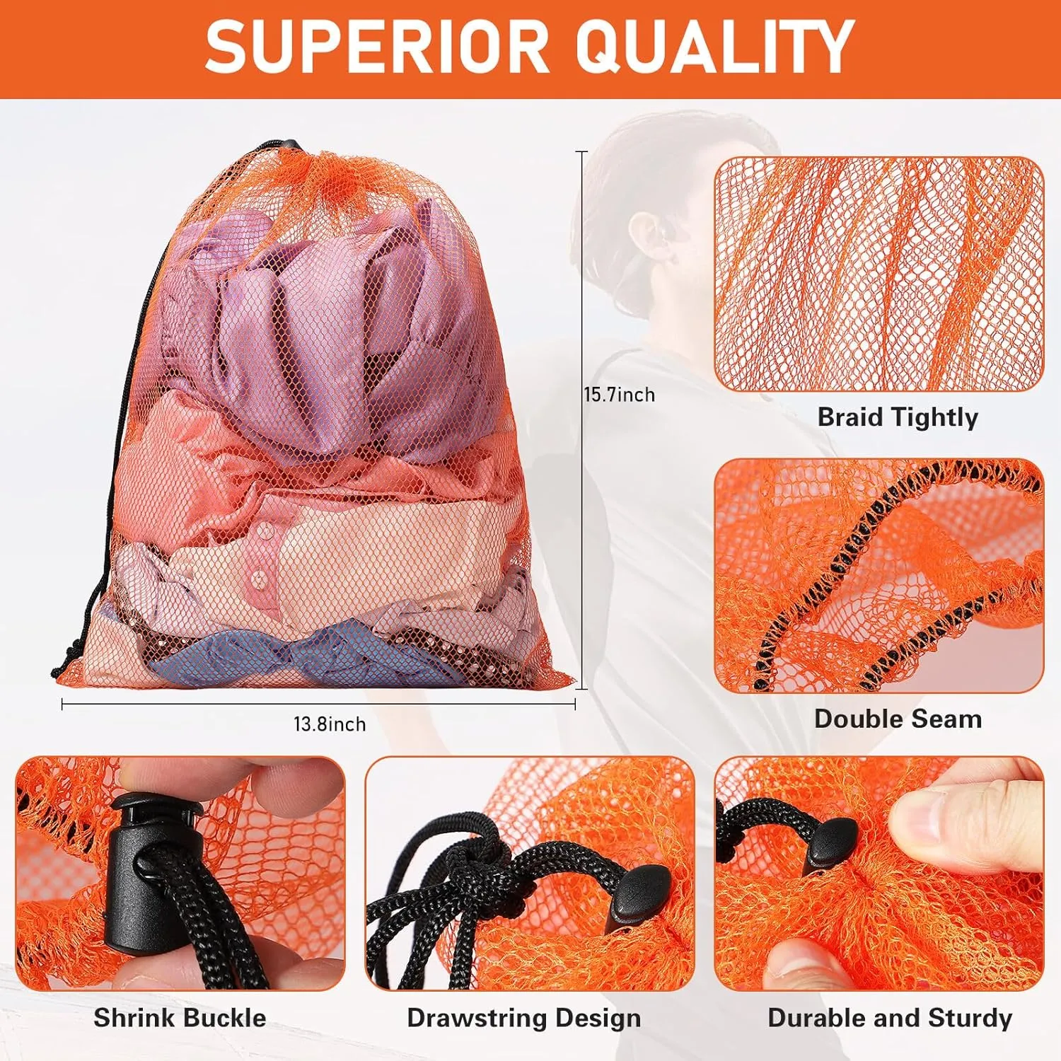 10/20/40/60/100PCS Mesh Drawstring Bag Durable Delicate Mesh Laundry Bag Multicolor Nylon Mesh Bag Small Mesh Gym Bag Travel Mesh Beach Bag Locking Closure Drawstring Bag For College, Gym, Yoga, Sport