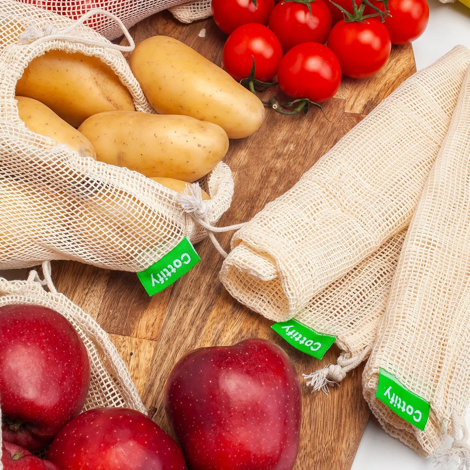 12 1 Reusable Produce Bags Grocery Washable, Organic Cotton Mesh Produce Bags, Double-Stitched & Tare Weigh, Mesh bags for vegetables, Cotton Produce Bags Reusable Washable, Produce bag 4xS, 4xM, 4xL