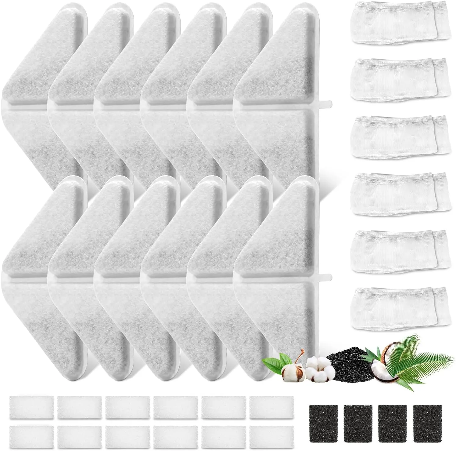 12 Set Replacement Filters for 7L Dog & Cat Water Fountain - 5 Layer Filtration System (12 Filters   12 Mesh Bag   16 Sponge)
