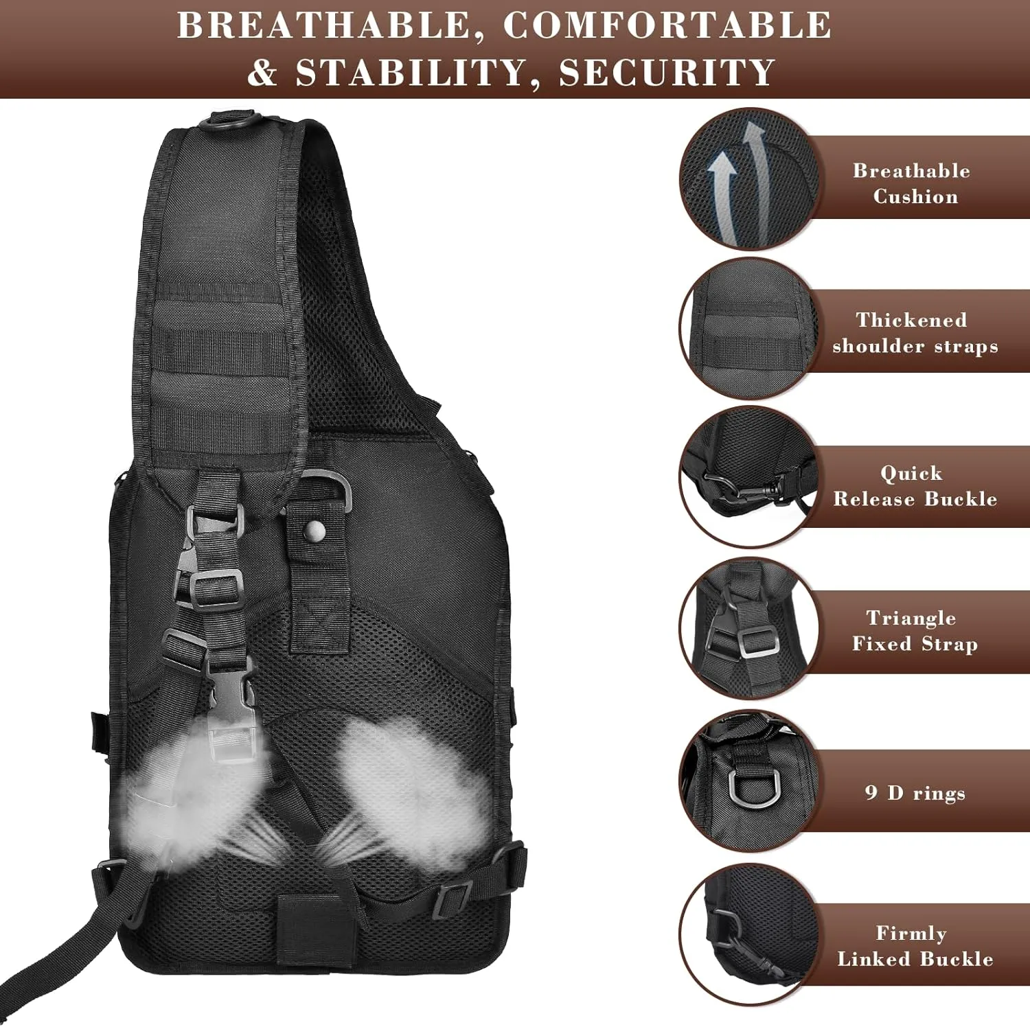 15L Compact Tactical Sling Bag, Military Shoulder Sling Pack for Men's EDC, Molle Assault Range Bag Crossbody Chest Pack for Outdoor Adventures (07-Black)
