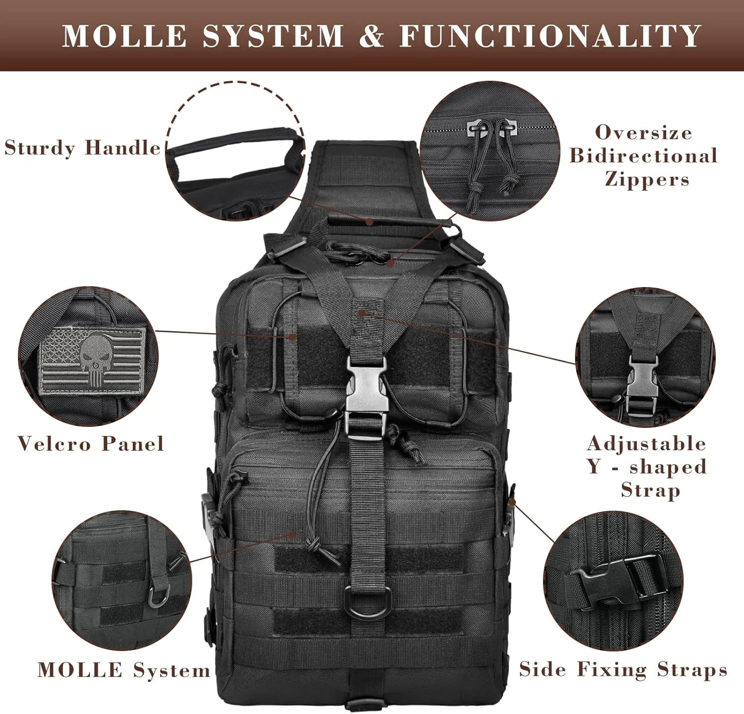 15L Compact Tactical Sling Bag, Military Shoulder Sling Pack for Men's EDC, Molle Assault Range Bag Crossbody Chest Pack for Outdoor Adventures (07-Black)