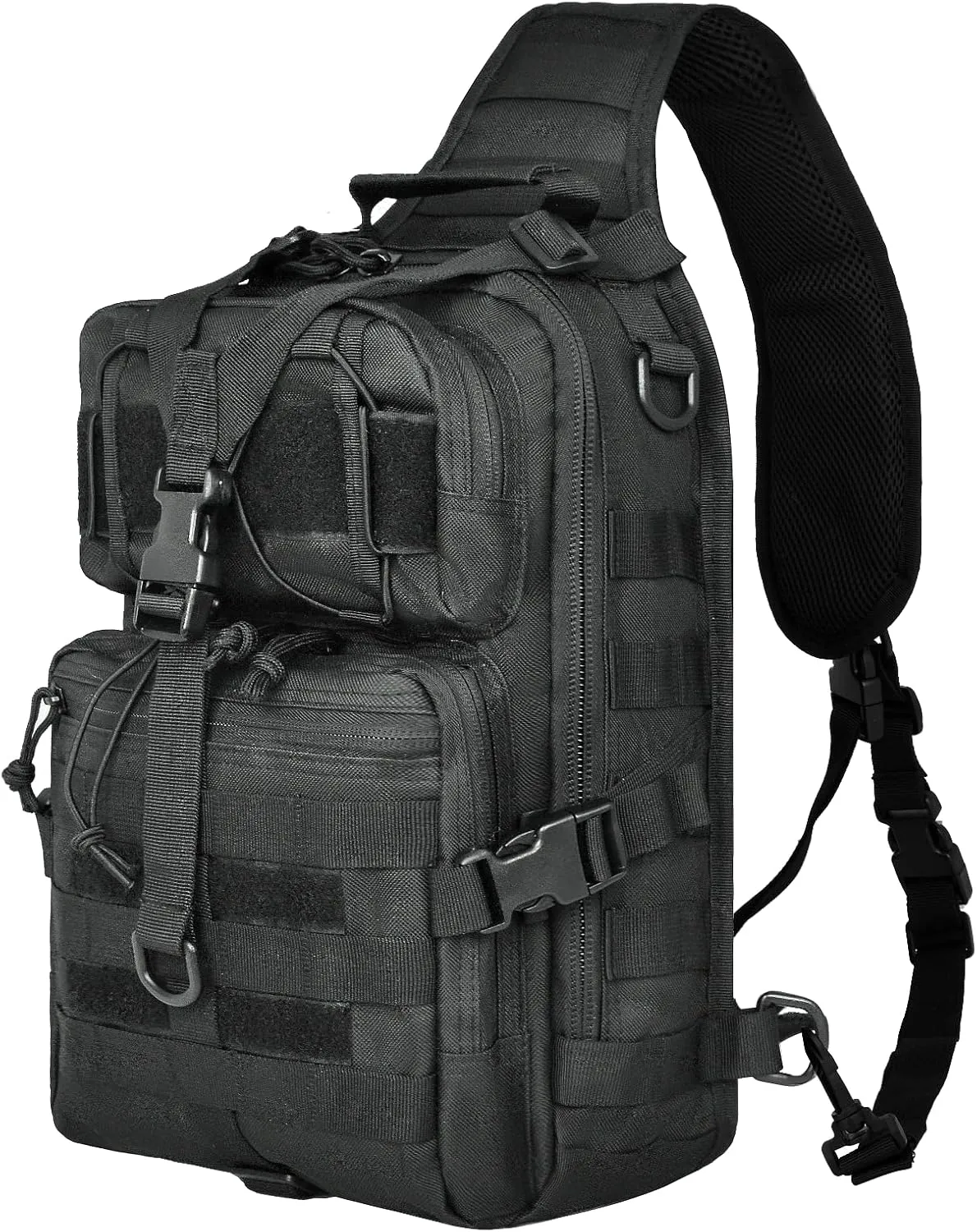 15L Compact Tactical Sling Bag, Military Shoulder Sling Pack for Men's EDC, Molle Assault Range Bag Crossbody Chest Pack for Outdoor Adventures (07-Black)