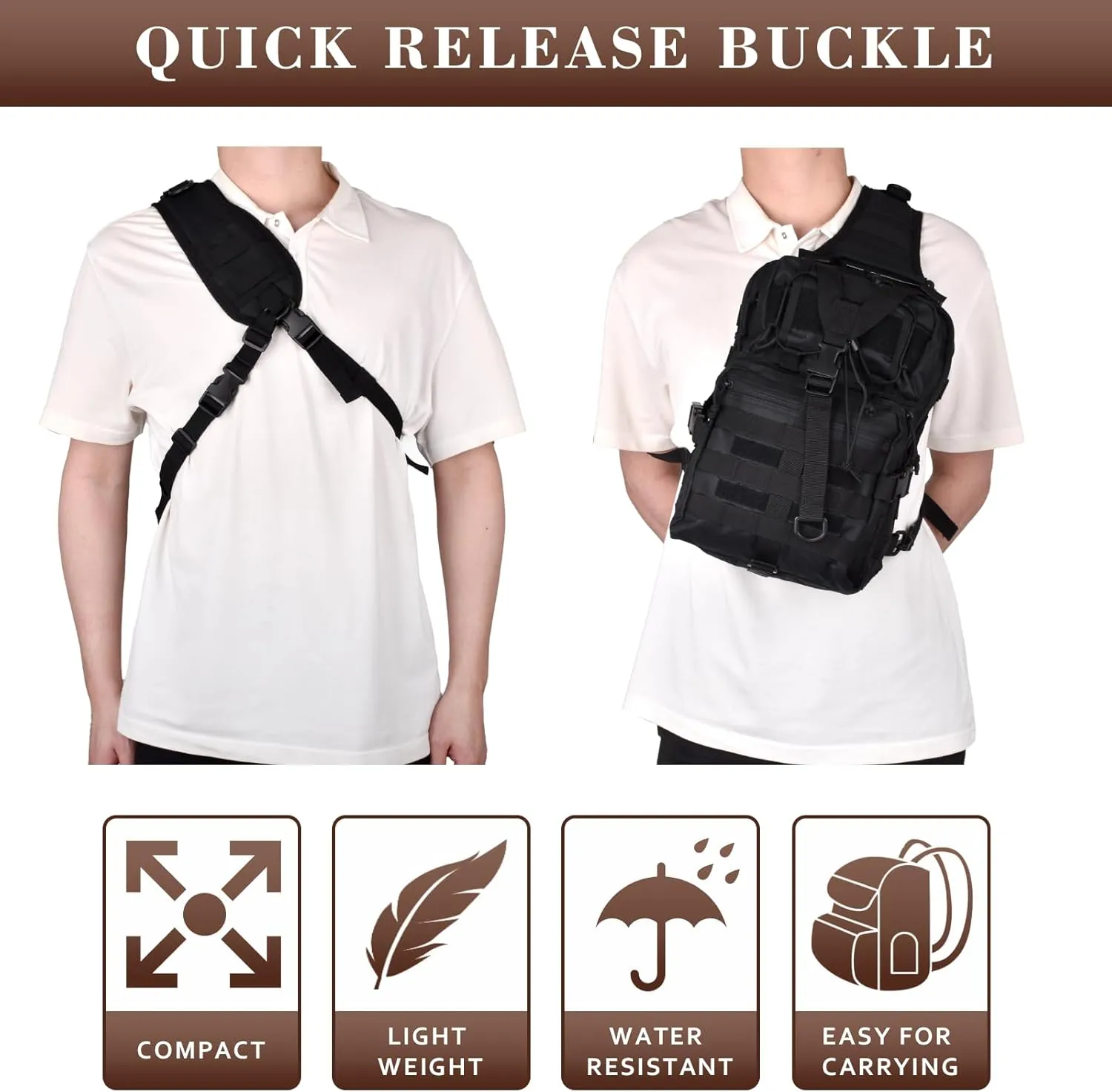 15L Compact Tactical Sling Bag, Military Shoulder Sling Pack for Men's EDC, Molle Assault Range Bag Crossbody Chest Pack for Outdoor Adventures (07-Black)