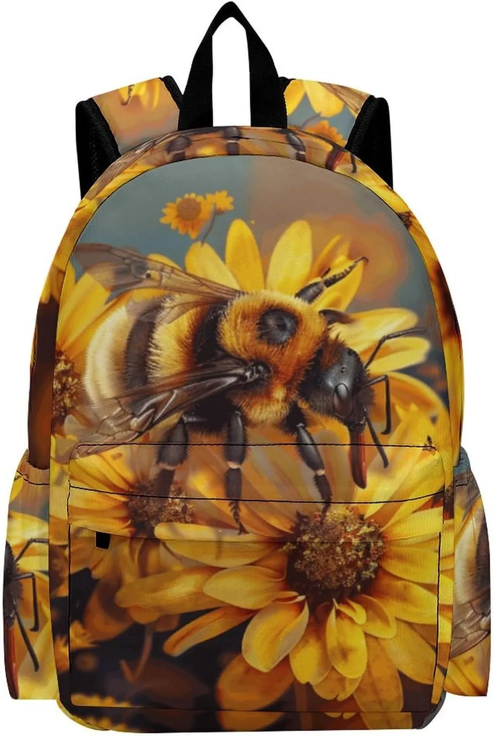 16 Inch Backpack Bee on Yellow Flowers Field Laptop Backpack School Bookbag Shoulder Bag Casual Daypack