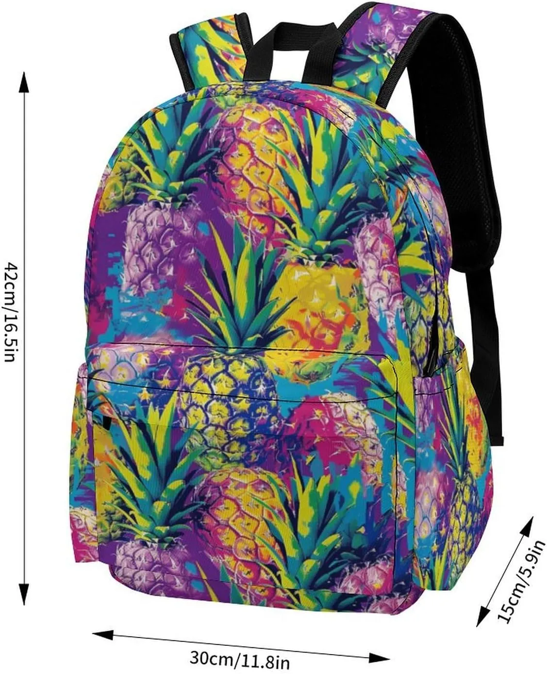 16 Inch Backpack Bright Colorful Pineapple Laptop Backpack School Bookbag Shoulder Bag Casual Daypack