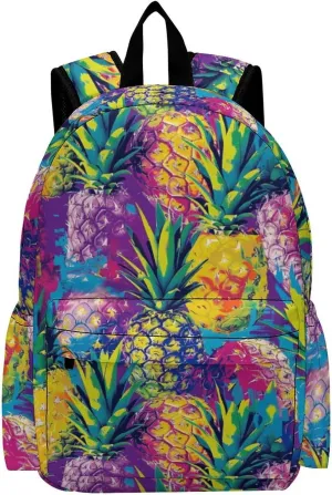 16 Inch Backpack Bright Colorful Pineapple Laptop Backpack School Bookbag Shoulder Bag Casual Daypack