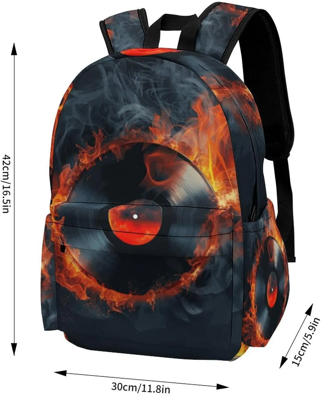 16 Inch Backpack Fire Record Music Laptop Backpack School Bookbag Shoulder Bag Casual Daypack