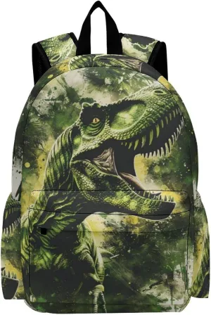 16 Inch Backpack Green T-Rex Dinosaur Laptop Backpack School Bookbag Shoulder Bag Casual Daypack