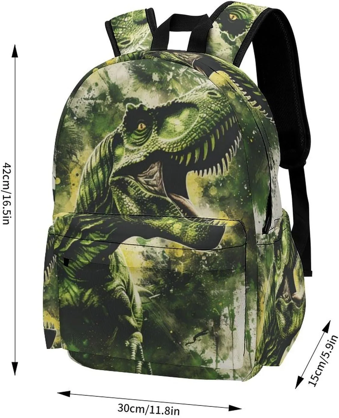 16 Inch Backpack Green T-Rex Dinosaur Laptop Backpack School Bookbag Shoulder Bag Casual Daypack