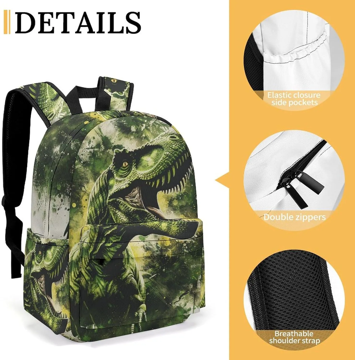 16 Inch Backpack Green T-Rex Dinosaur Laptop Backpack School Bookbag Shoulder Bag Casual Daypack