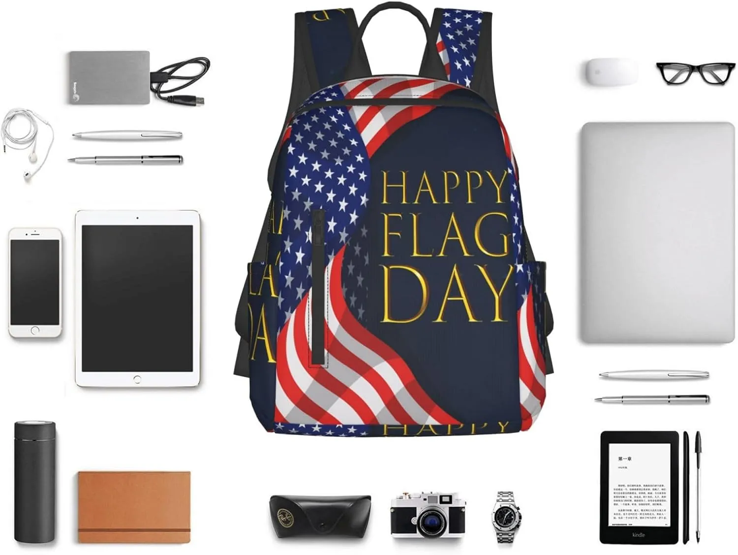 1766 American Independence Day American Flag Casual Backpacks Laptop Backpack Outdoor Travel Rucksack Sport Carry-On Daypack Lightweight Bag with Multi-Pockets