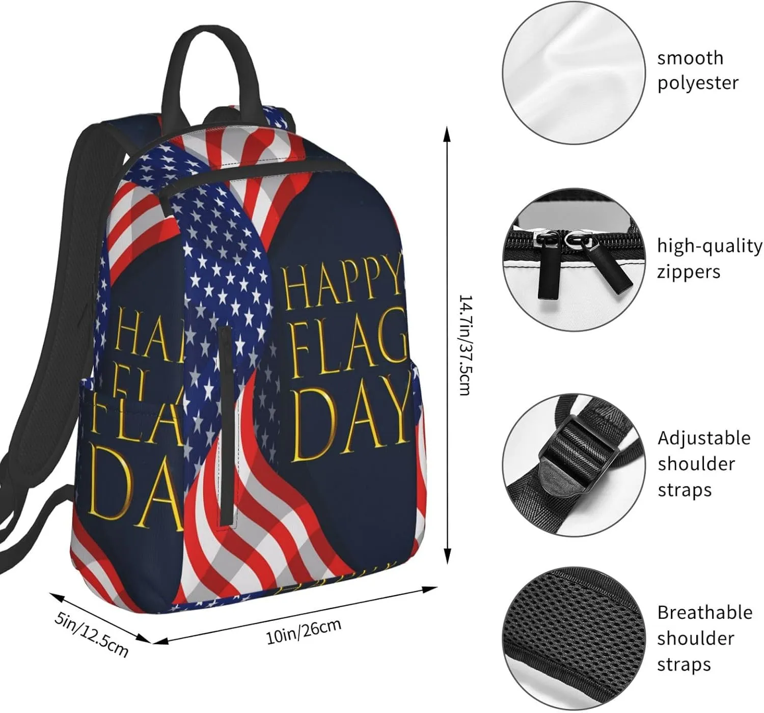 1766 American Independence Day American Flag Casual Backpacks Laptop Backpack Outdoor Travel Rucksack Sport Carry-On Daypack Lightweight Bag with Multi-Pockets