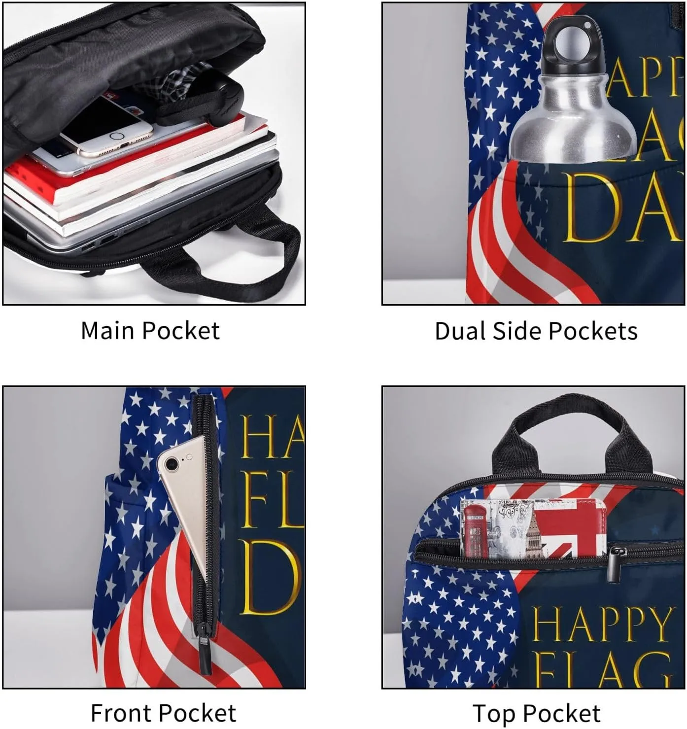 1766 American Independence Day American Flag Casual Backpacks Laptop Backpack Outdoor Travel Rucksack Sport Carry-On Daypack Lightweight Bag with Multi-Pockets