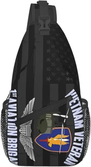 1st Aviation Brigade Uh-1 Huey Pilot Wings Vietnam Veteran Small Crossbody Backpack Sling Bag For Men Women Mini One Shoulder Chest Bags Gym Sport Travel Hiking Daypack