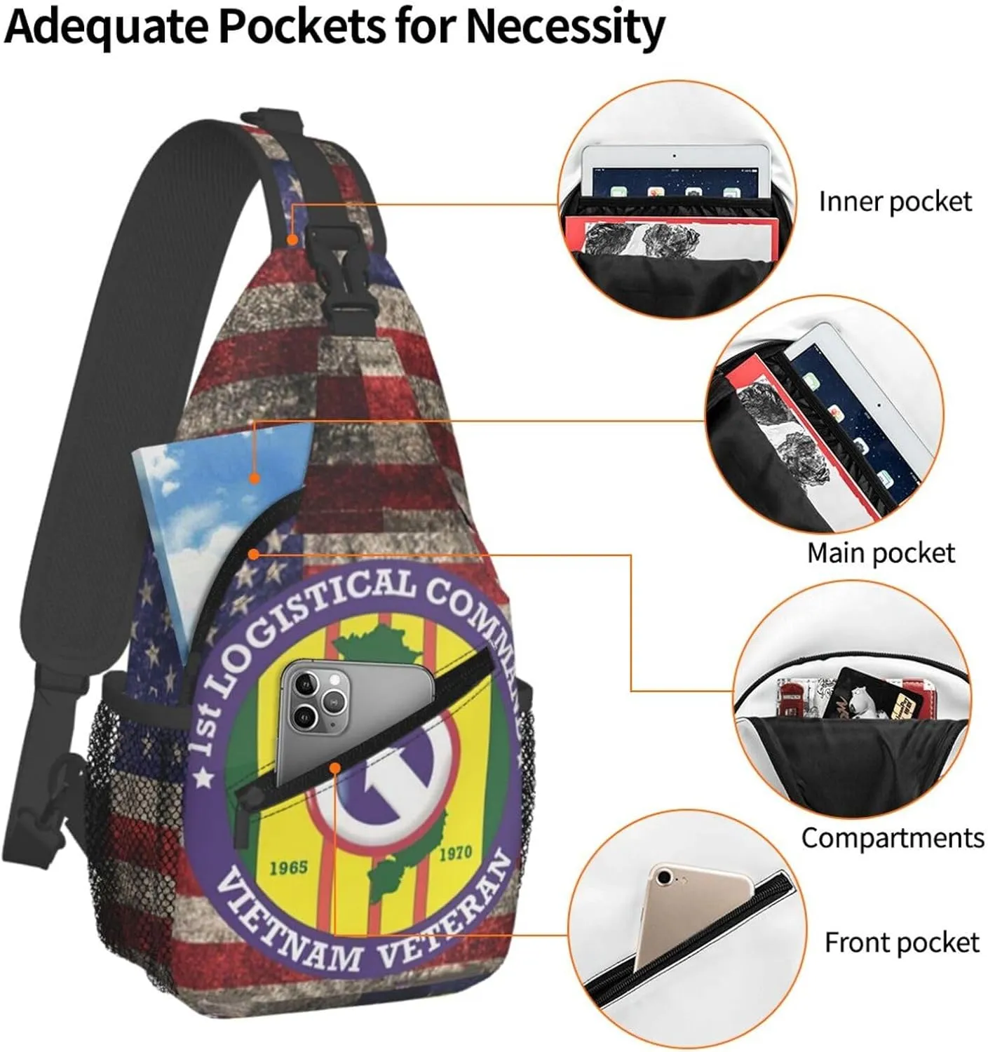 1st Logistical Command Vietnam Veteran Us Crossbody Backpack Dachshunds Dog Chest Bag Lightweight One Strap Backpack Multipurpose Travel Hiking For Men Women