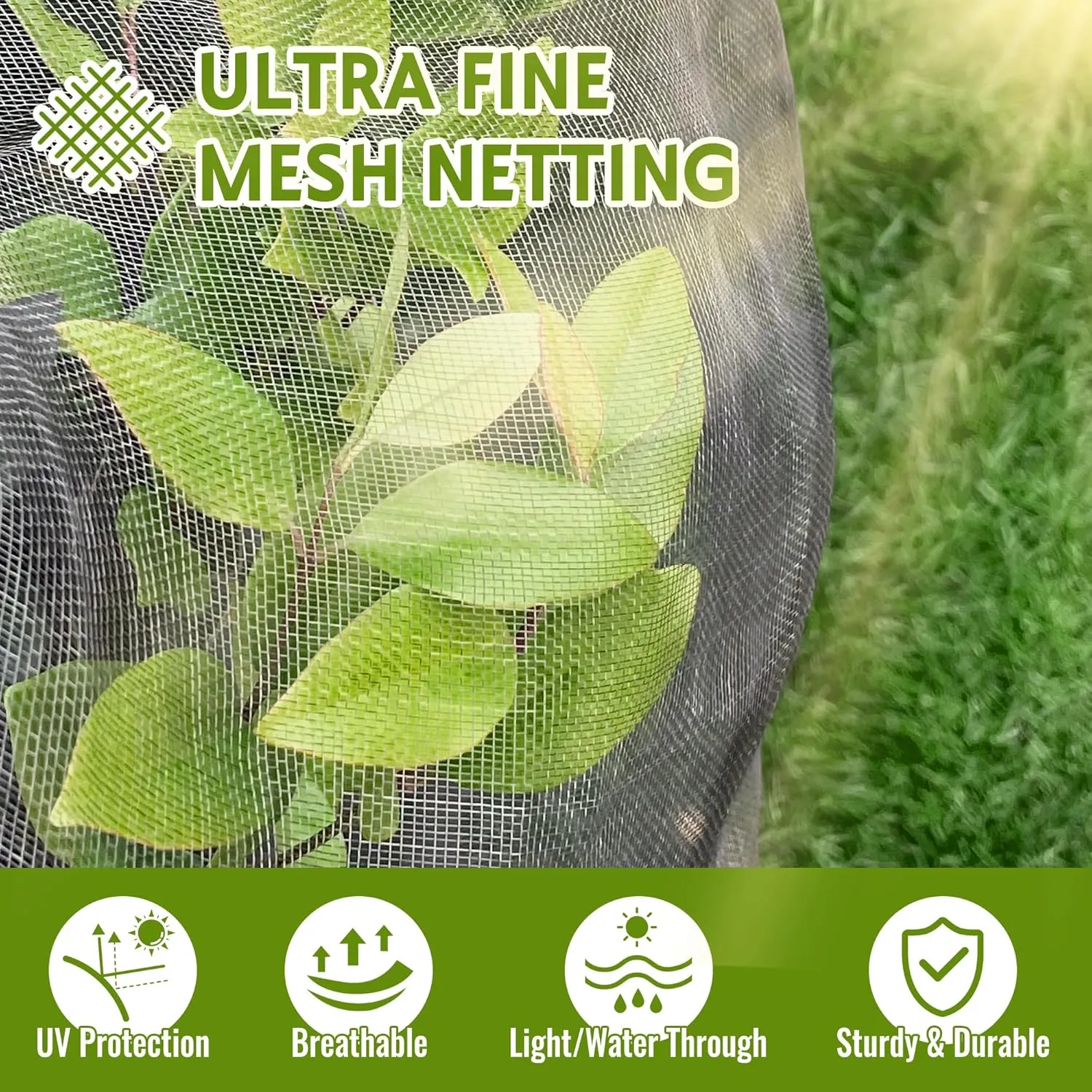 2 Pack Fruit Tree Netting Bags with Zipper and Drawstring, Ultra Fine Mesh Garden Netting Plant Cover, Bird Netting for Blueberry Bushes, Fruit Vegetable Trees, Flowers (Black, 10 x 10 ft)