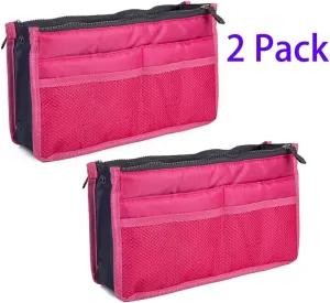2 Pack Magik Travel Insert Handbag Purse Large Liner Organizer Tidy Bags Expandable 13 Pocket Handbag Insert Purse Organizer with Handles