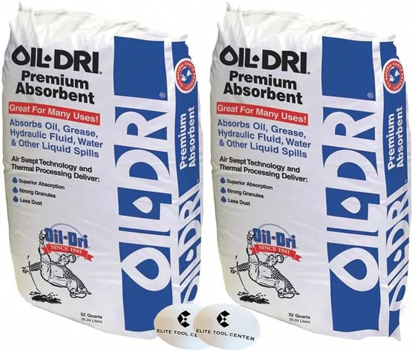 2 Pack Oil Dri 36lb Premium Absorbent Bags Montmorillonite Clay Absorbs Oil, Grease, Hydraulic Oil, & Other Liquid Spills Stickers