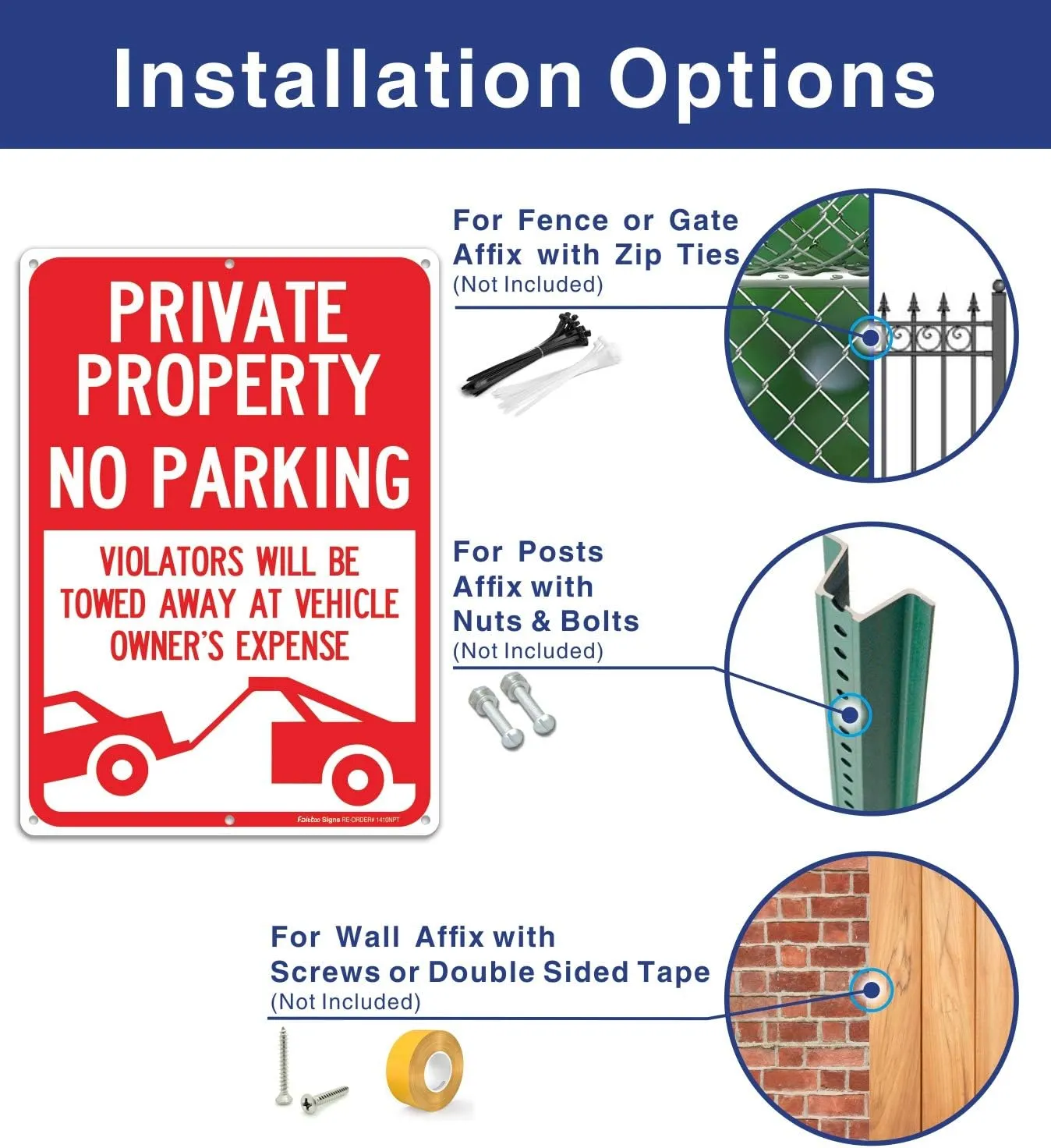 (2 Pack) Private Property No Parking - Violators Will Be Towed Away at Vehicle Owner's Expense Sign, Reflective .40 Rust Free Aluminum 14 x 10, UV Protected, Weather Resistant, Waterproof, Durable Ink