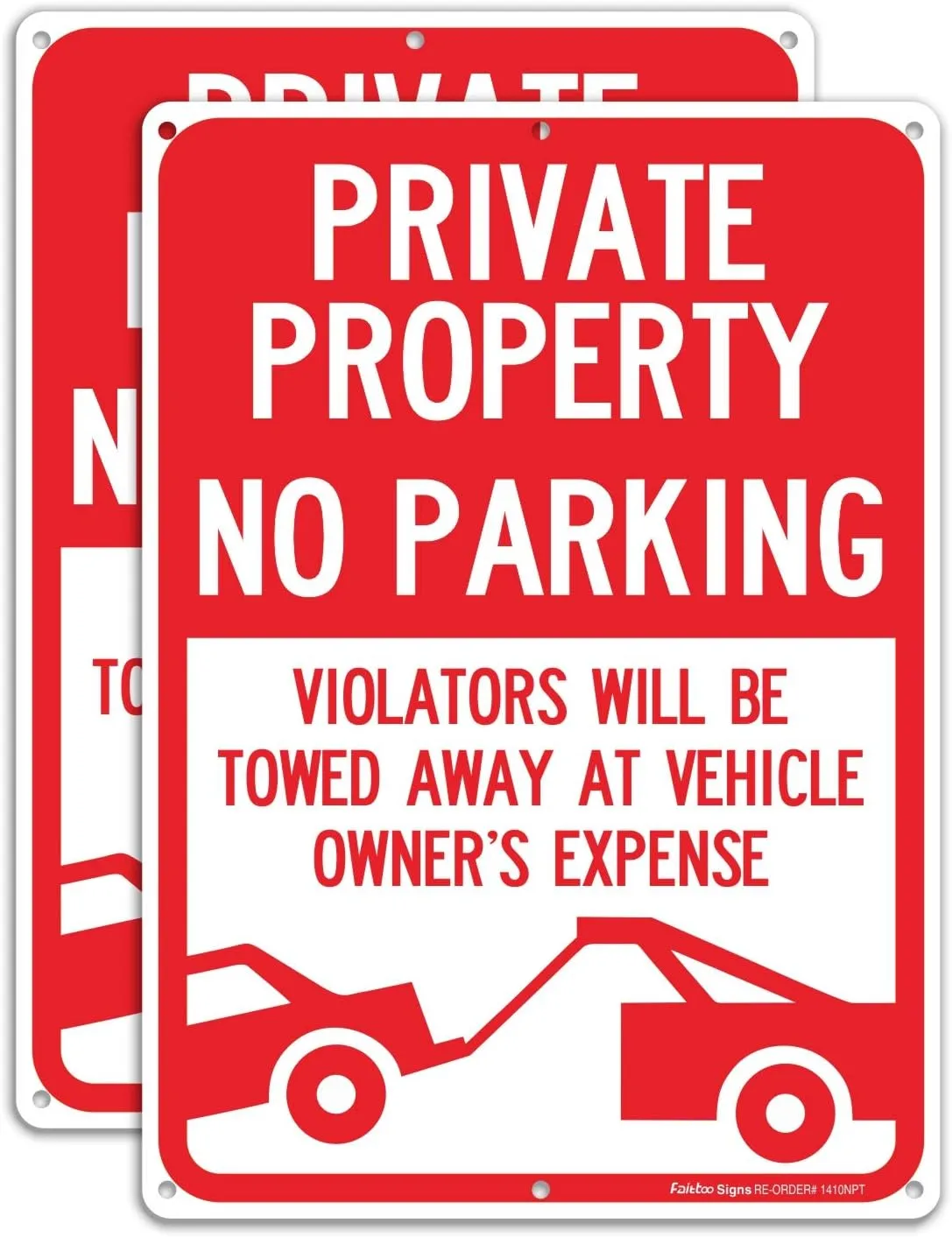 (2 Pack) Private Property No Parking - Violators Will Be Towed Away at Vehicle Owner's Expense Sign, Reflective .40 Rust Free Aluminum 14 x 10, UV Protected, Weather Resistant, Waterproof, Durable Ink