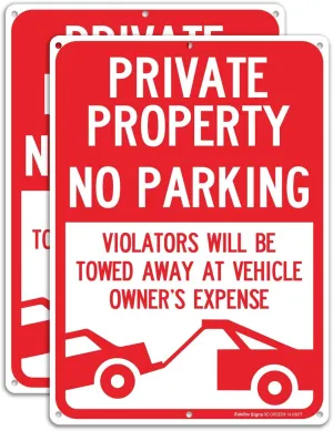 (2 Pack) Private Property No Parking - Violators Will Be Towed Away at Vehicle Owner's Expense Sign, Reflective .40 Rust Free Aluminum 14 x 10, UV Protected, Weather Resistant, Waterproof, Durable Ink