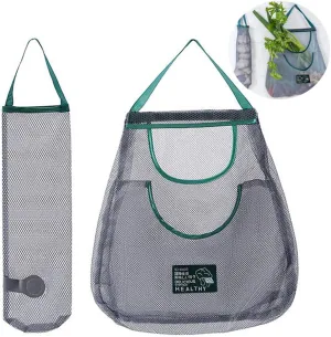 2 Pack Reusable Produce Bags (Long   Dual Pocket) Sturdy & Strong Hanging Mesh Storage Bags for Kitchen Storage Fruits, Onion, Garlic & Vegetables, Breathable Shopping Handbag Storage Grocery Bags