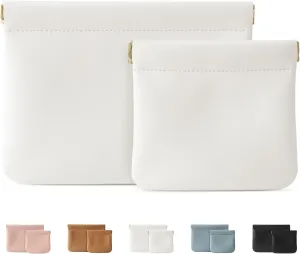 2 Pack Small Makeup Bag for Women, New Organosilicon Super Fiber Leather Mini Cosmetic Bag for Travel, Coin Purse Organizer Storage Pouch (Cream-white)