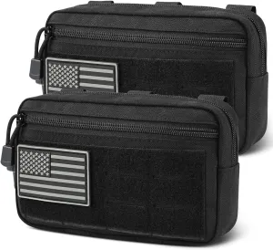 2 Pack Tactical Molle Admin Pouch,Horizontal EDC Tool Pouch Bag with US Flag Patch & Keychain,Laser Cut Utility Pouch for Men,Travel, Military,Shaving Kit, Toiletry Bag, Small Dopp Kit