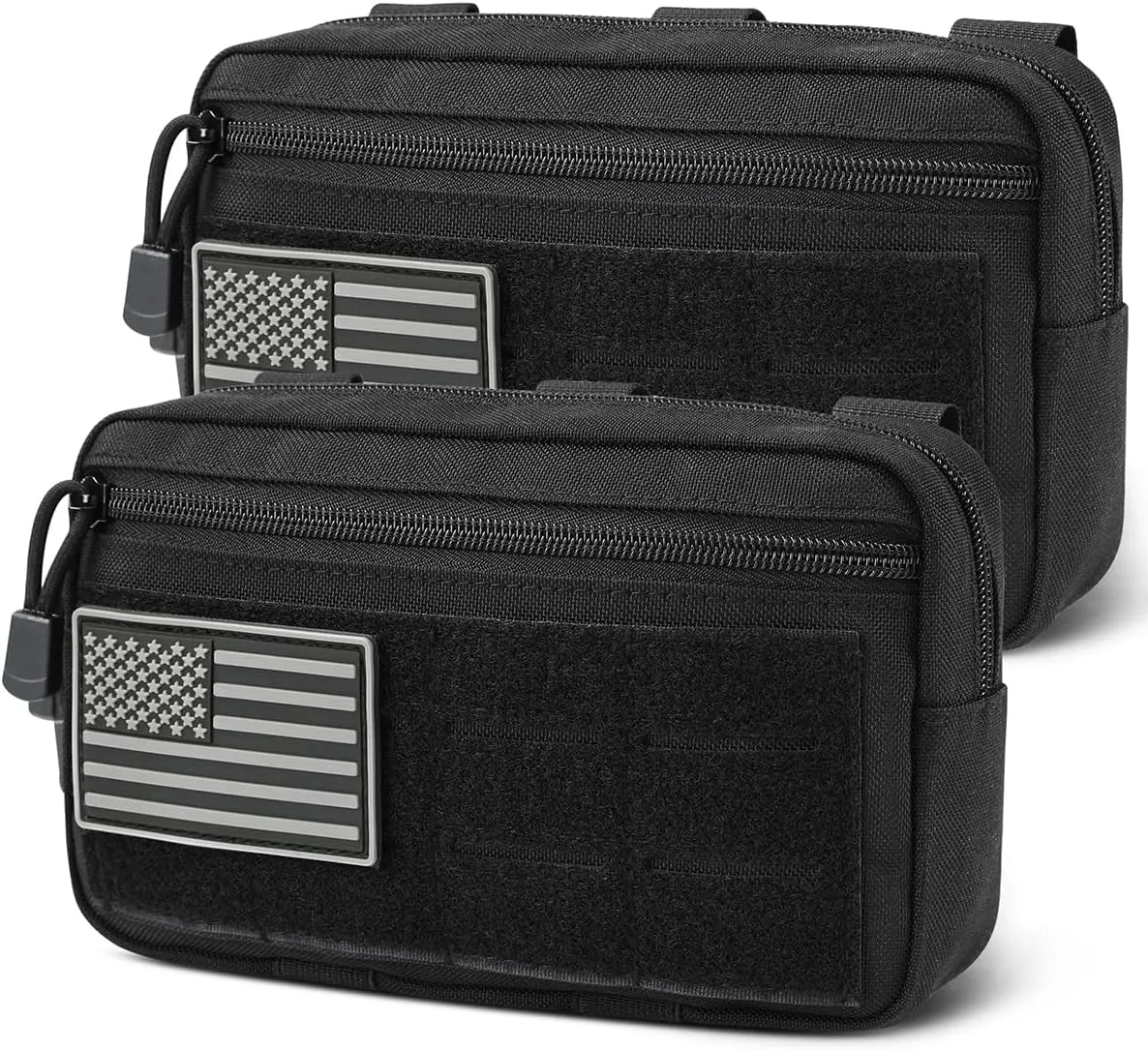 2 Pack Tactical Molle Admin Pouch,Horizontal EDC Tool Pouch Bag with US Flag Patch & Keychain,Laser Cut Utility Pouch for Men,Travel, Military,Shaving Kit, Toiletry Bag, Small Dopp Kit