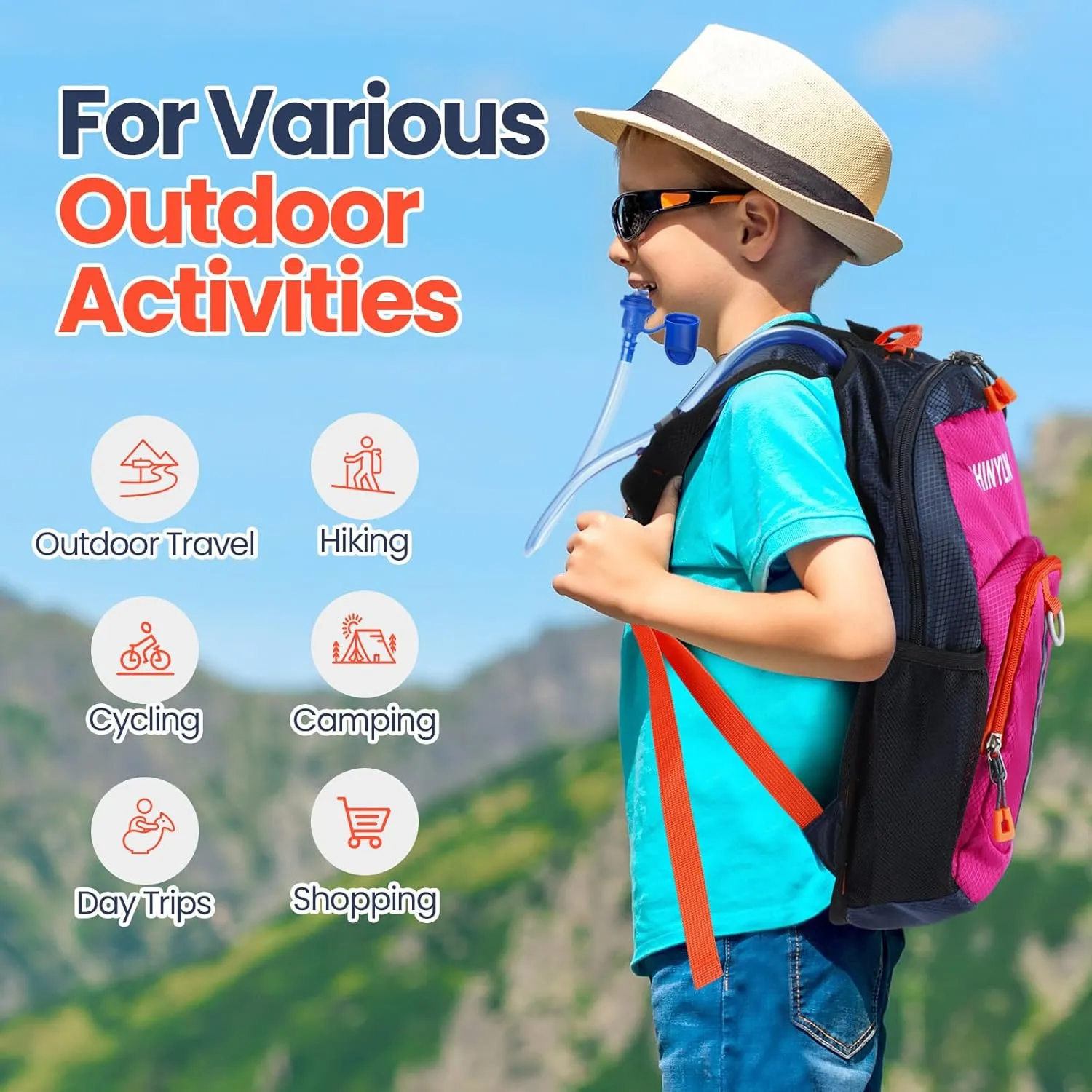 2 Pcs Kids Hydration Backpack with 1.5l Water Bladder Lightweight Kids Hiking Backpack Water Rucksack for Boys Girls Climbing Running