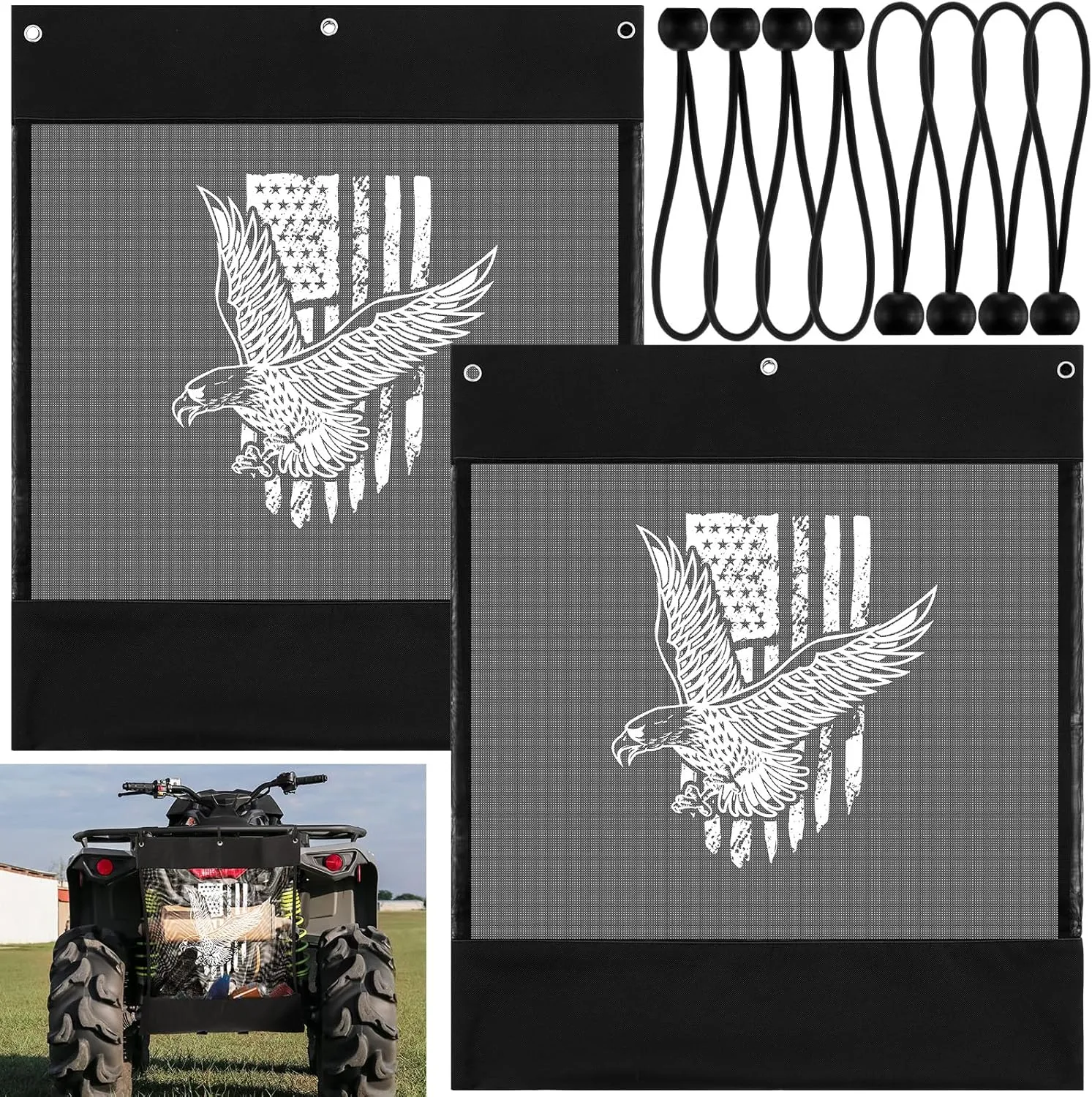 2 Pcs UTV Mesh Trash Bag Universal UTV Trash Storage Sack American Flag 22 x 26 Inch Large Sack for ATV Compatible with Polaris Rzr, Can-am, Cfmoto, Arctic Cat