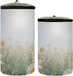 2 Pcs(S   M Size) Mesh Cylinder Laundry Bags Artistic Flowers and Butterflies Polyester Reusable Machine Washable Mesh Bags, Dirty Bag for Home Travel