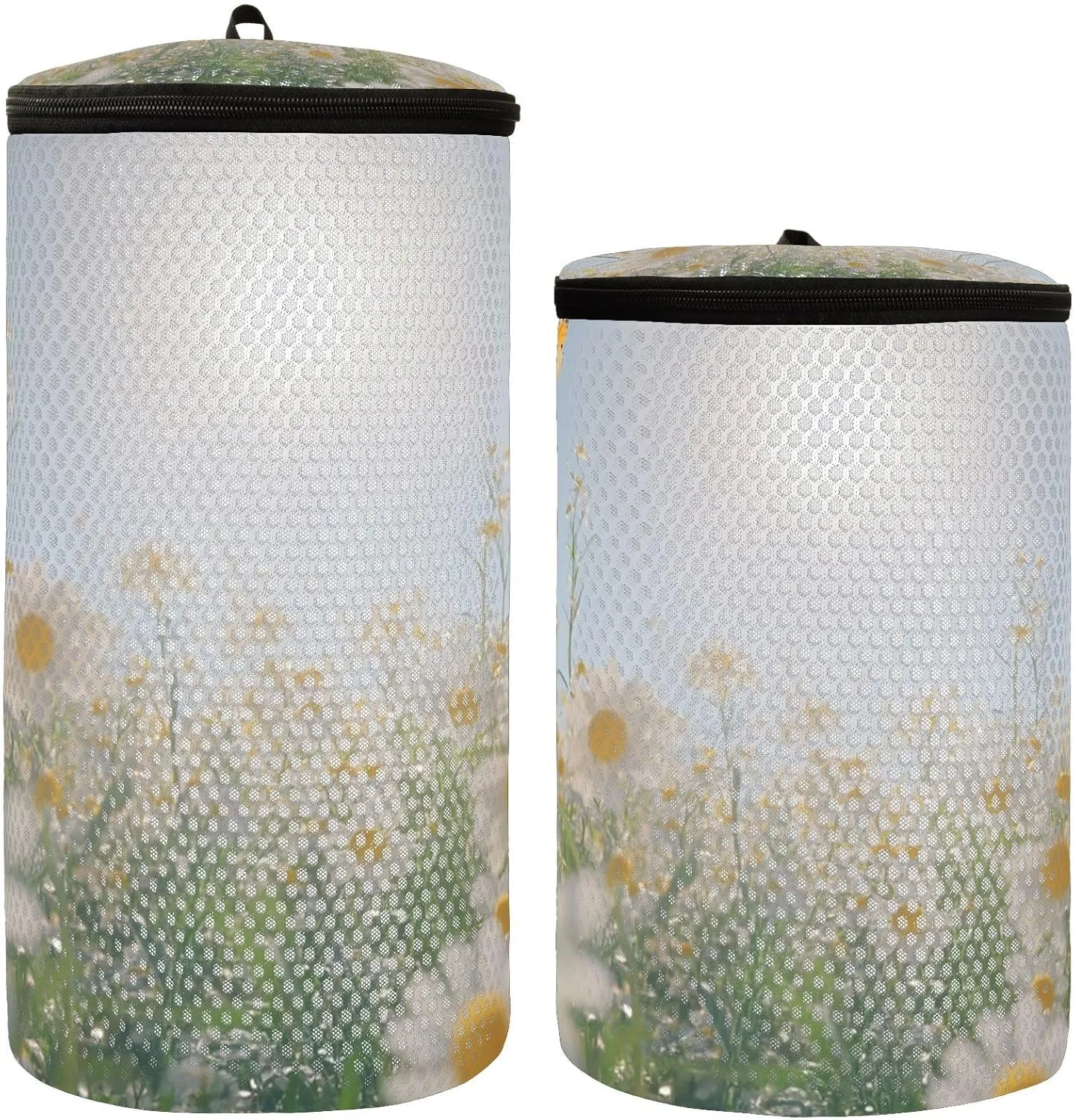 2 Pcs(S   M Size) Mesh Cylinder Laundry Bags Artistic Flowers and Butterflies Polyester Reusable Machine Washable Mesh Bags, Dirty Bag for Home Travel