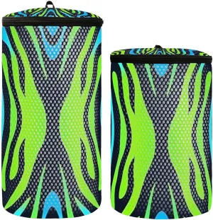2 Pcs(S   M Size) Mesh Cylinder Laundry Bags Green Blue Stripe Polyester Reusable Machine Washable Mesh Bags, Dirty Bag for Home Travel
