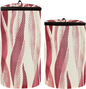 2 Pcs(S   M Size) Mesh Cylinder Laundry Bags Red Ripple Waves Polyester Reusable Machine Washable Mesh Bags, Dirty Bag for Home Travel