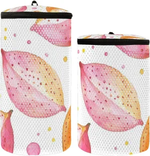 2 Pcs(S   M Size) Mesh Cylinder Laundry Bags Watercolor Cute Star Fruit Polyester Reusable Machine Washable Mesh Bags, Dirty Bag for Home Travel