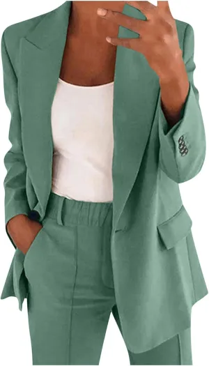2 Piece Outfits for Women Dressy Blazer Jackets High Waisted Straight Leg Pants Suits Set Business Casual Office