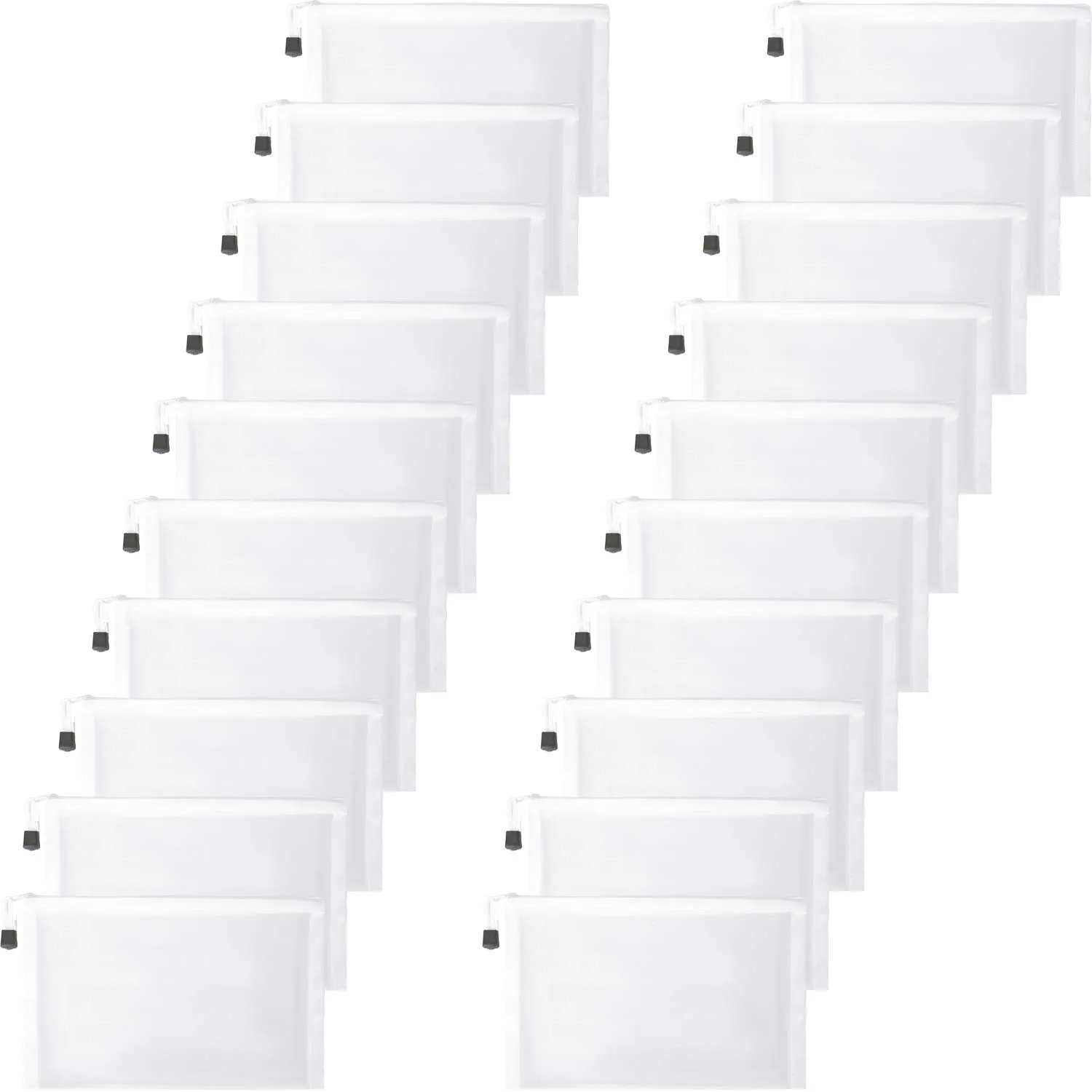 20 Pieces Mesh Bags Mesh Zipper Pouch Makeup Cosmetic Bag Pencil Pouch, 9.5 x 7.1 inches (White)