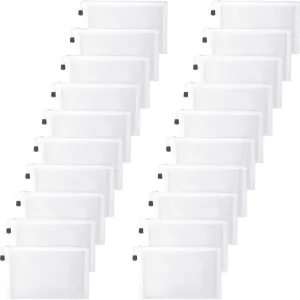 20 Pieces Mesh Bags Mesh Zipper Pouch Makeup Cosmetic Bag Pencil Pouch, 9.5 x 7.1 inches (White)