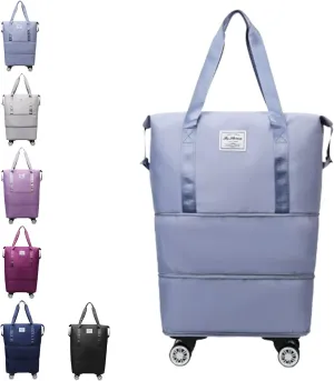 2025 New Travel Bag with Wheels, Expandable Foldable Duffle Bag,Dry and Wet Separation,Large Capacity Wide-Open Travel Cosmetic Bag (Light blue)