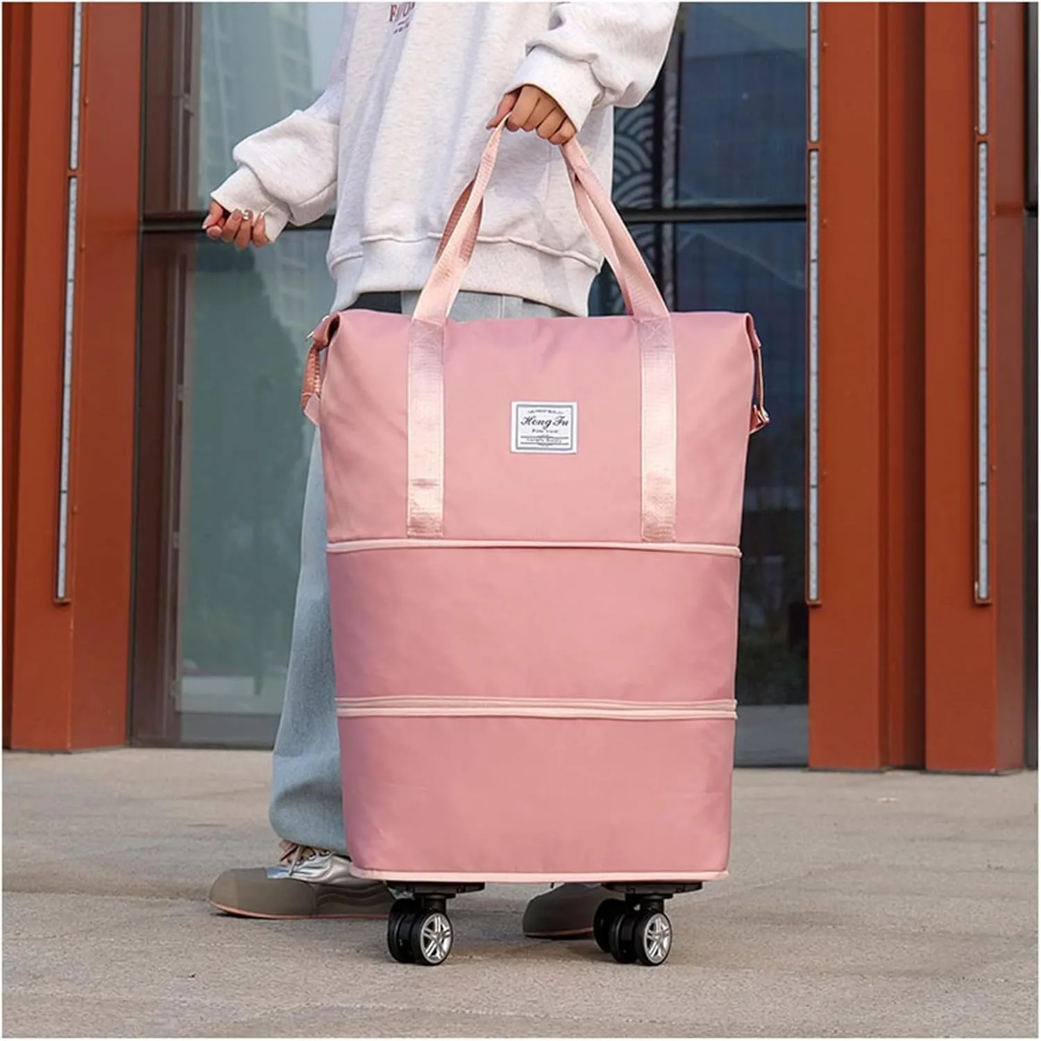 2025 New Travel Bag with Wheels, Expandable Foldable Duffle Bag,Dry and Wet Separation,Large Capacity Wide-Open Travel Cosmetic Bag (Light blue)