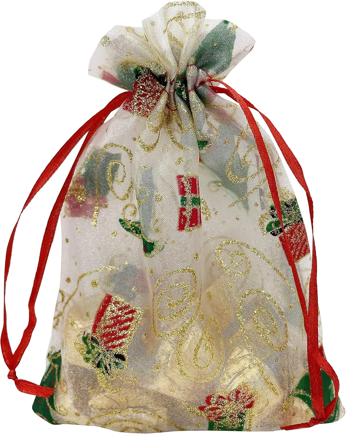24 Pack Organza Bags - 5x7 inches Christmas Mesh Drawstring Gift Bags