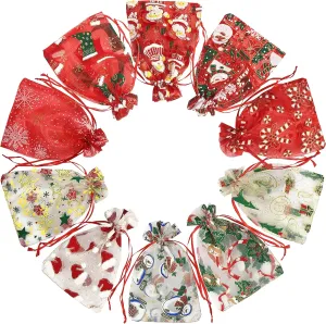 24 Pack Organza Bags - 5x7 inches Christmas Mesh Drawstring Gift Bags