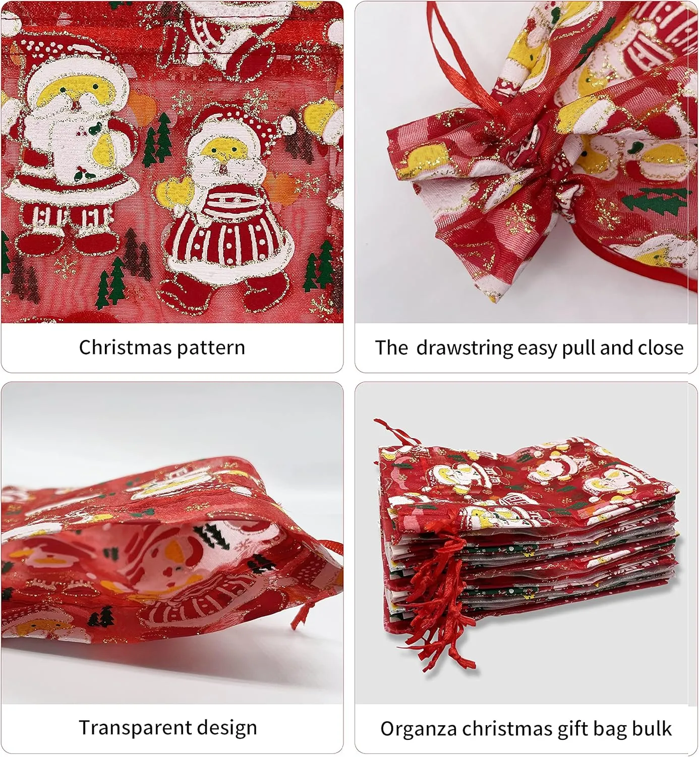 24 Pack Organza Bags - 5x7 inches Christmas Mesh Drawstring Gift Bags