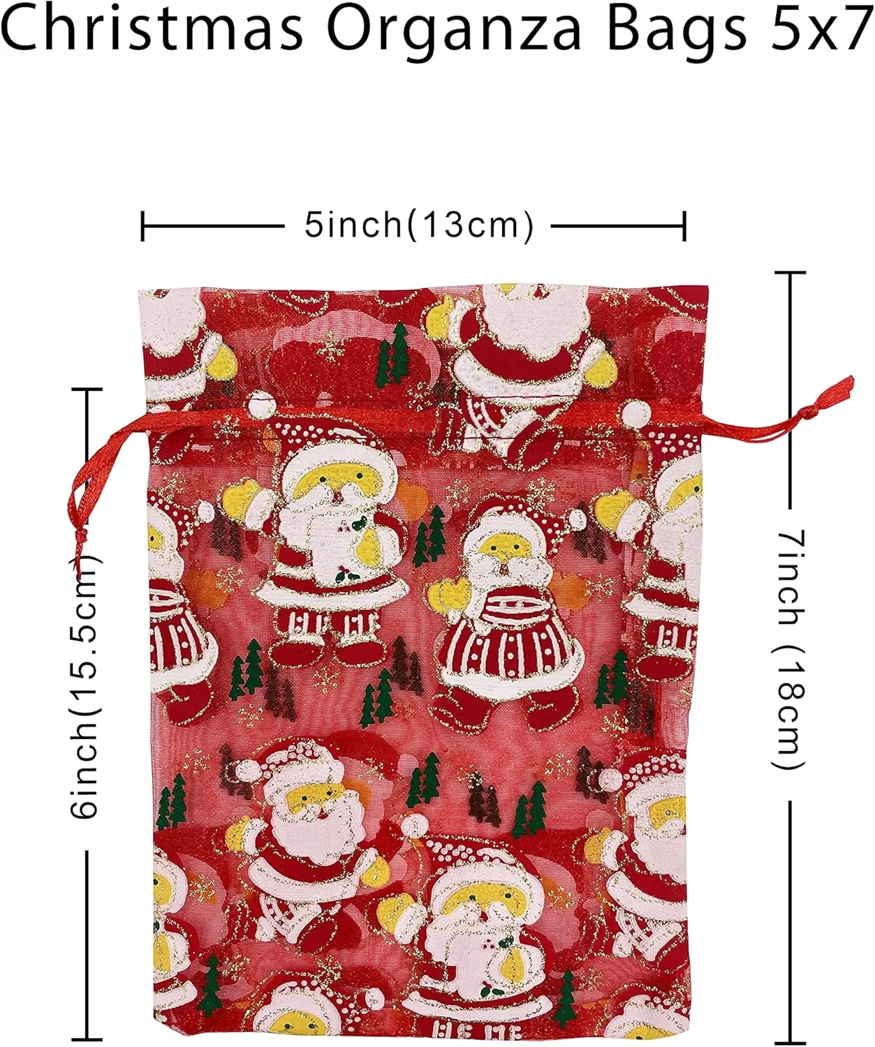 24 Pack Organza Bags - 5x7 inches Christmas Mesh Drawstring Gift Bags