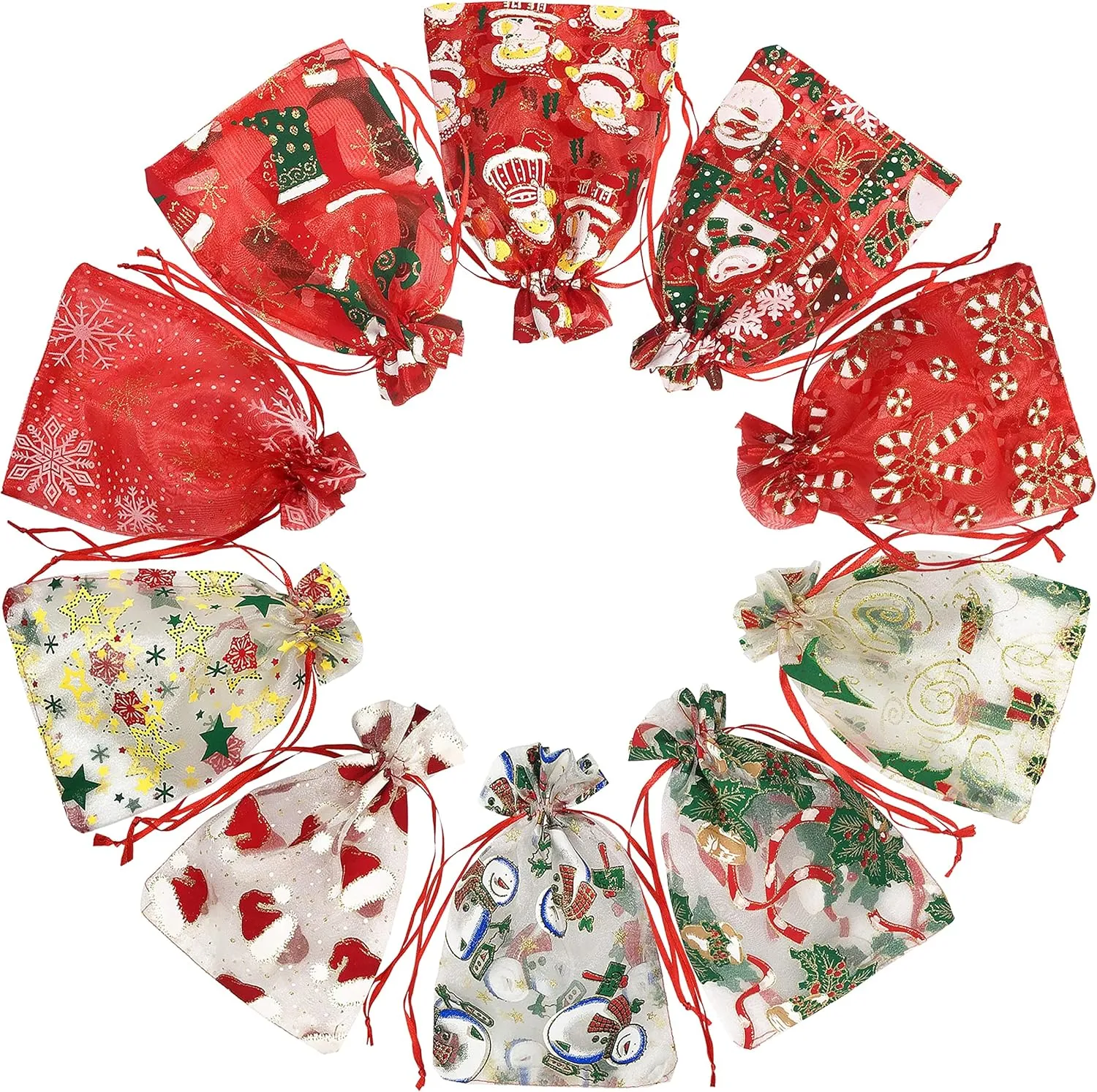 24 Pack Organza Bags - 5x7 inches Christmas Mesh Drawstring Gift Bags