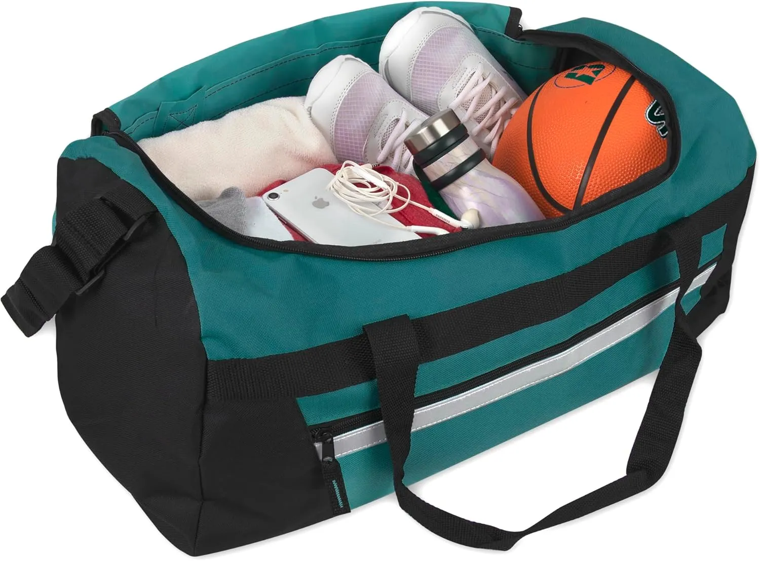 24 Pack Reflective Duffle Bags Bulk for Homeless Adults, Gym, Foster Kids Bulk Duffel Bags Wholesale (Green Pack)