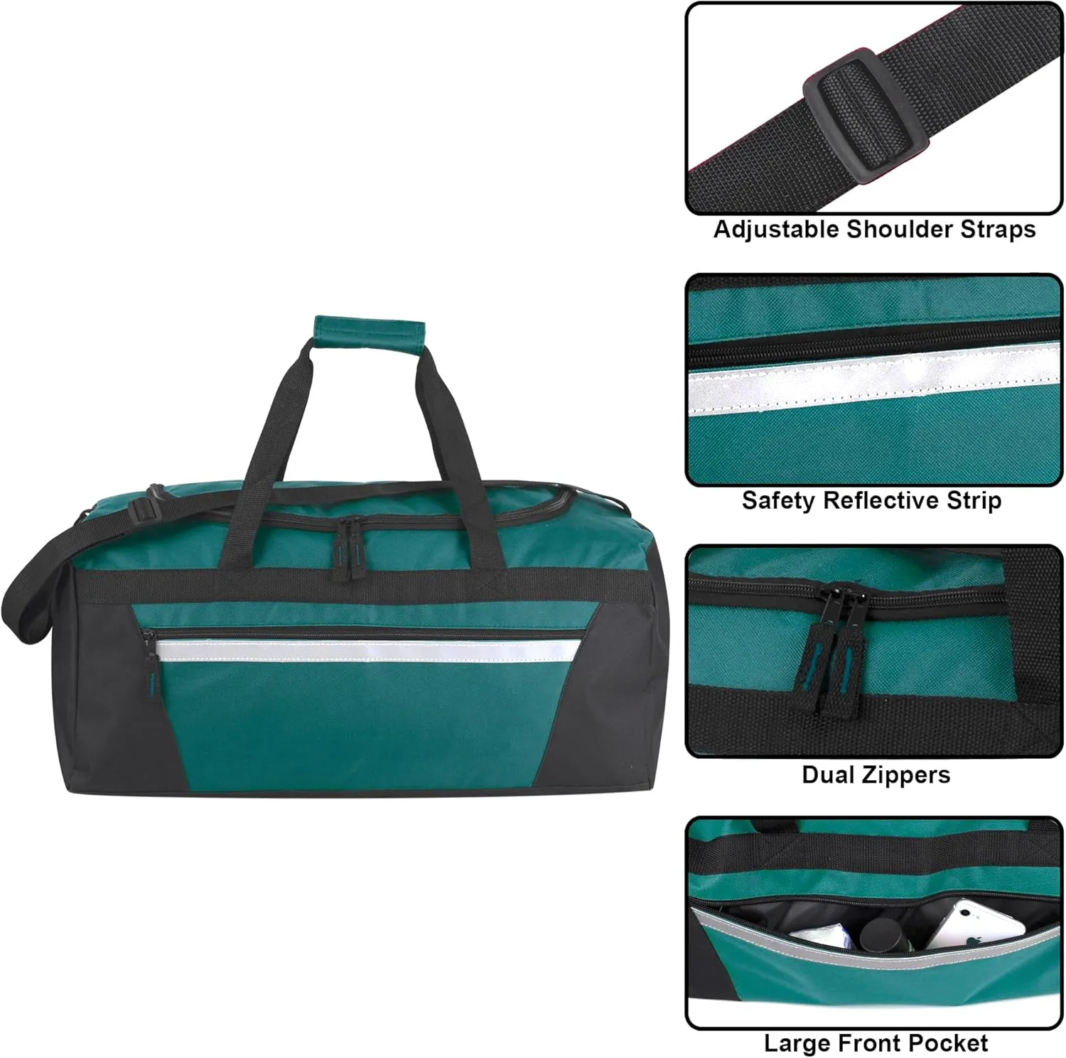 24 Pack Reflective Duffle Bags Bulk for Homeless Adults, Gym, Foster Kids Bulk Duffel Bags Wholesale (Green Pack)